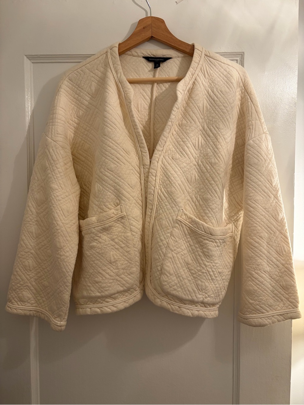 Banana Republic Cream Quilted Open Cardigan